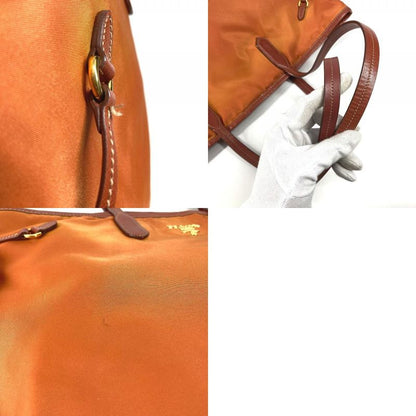 Prada Shoulder Bag Triangle Logo Leather Nylon Orange