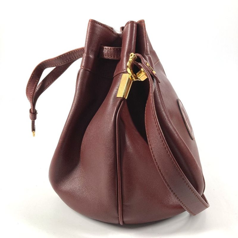Cartier Shoulder Bag Logo Must Line Leather Wine Red