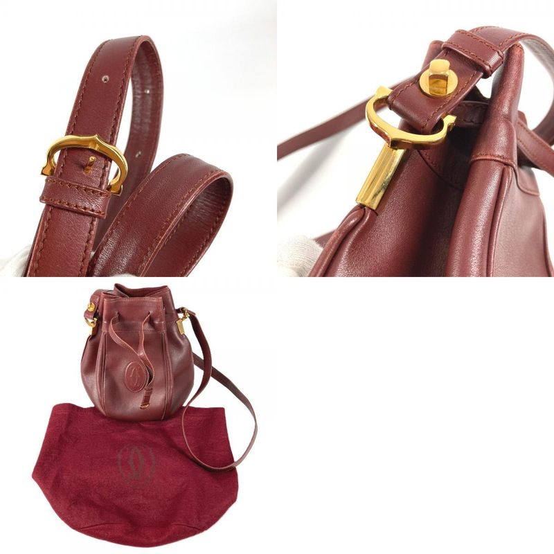 Cartier Shoulder Bag Logo Must Line Leather Wine Red