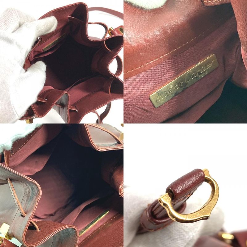 Cartier Shoulder Bag Logo Must Line Leather Wine Red