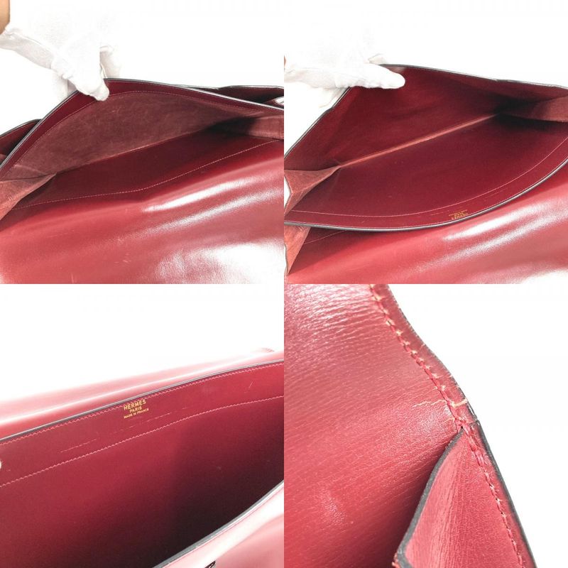 Hermes Clutch Leather Wine Red