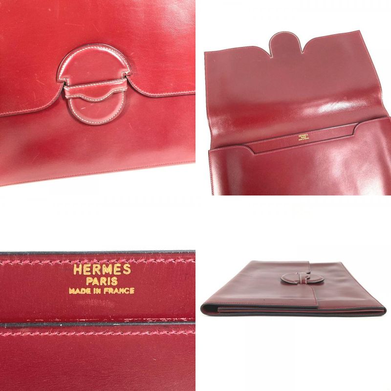 Hermes Clutch Leather Wine Red