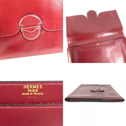 Hermes Clutch Leather Wine Red