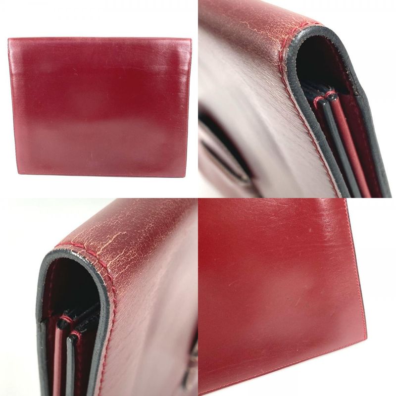 Hermes Clutch Leather Wine Red
