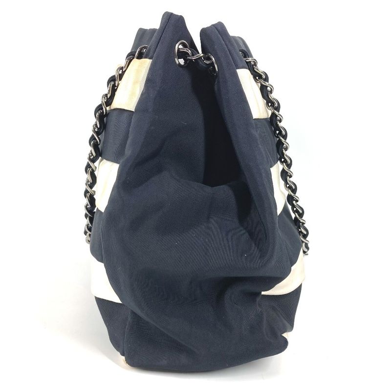 Chanel Shoulder Bag Border Nylon Canvas Black