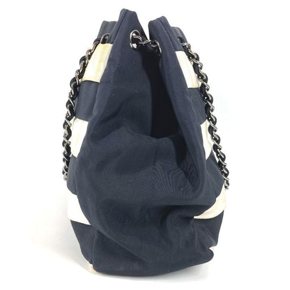 Chanel Shoulder Bag Border Nylon Canvas Black