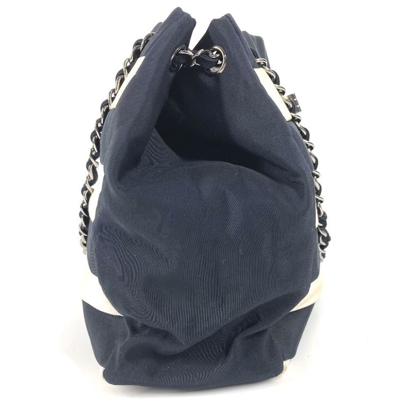 Chanel Shoulder Bag Border Nylon Canvas Black