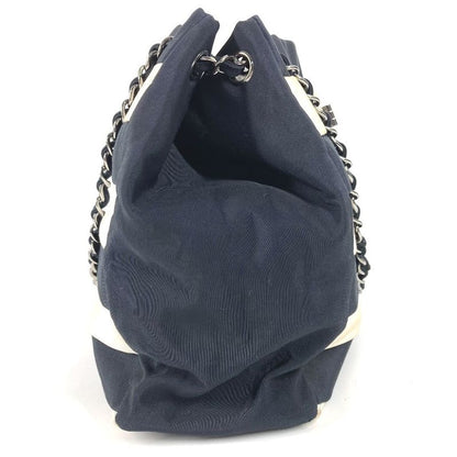 Chanel Shoulder Bag Border Nylon Canvas Black