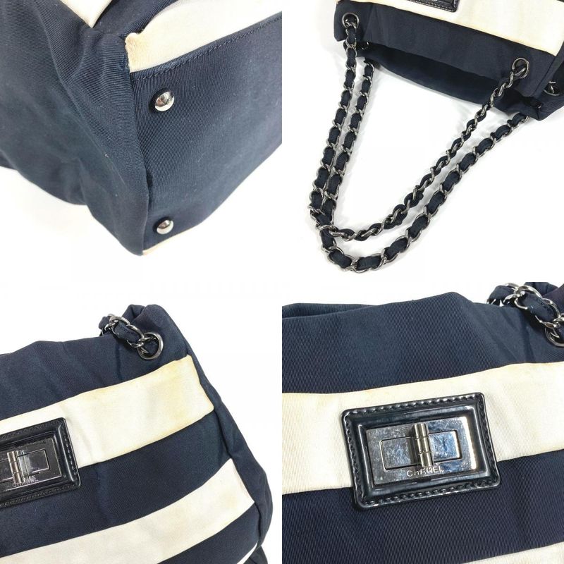 Chanel Shoulder Bag Border Nylon Canvas Black