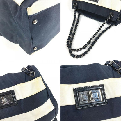 Chanel Shoulder Bag Border Nylon Canvas Black