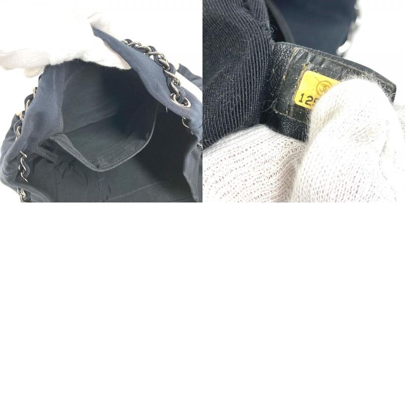 Chanel Shoulder Bag Border Nylon Canvas Black