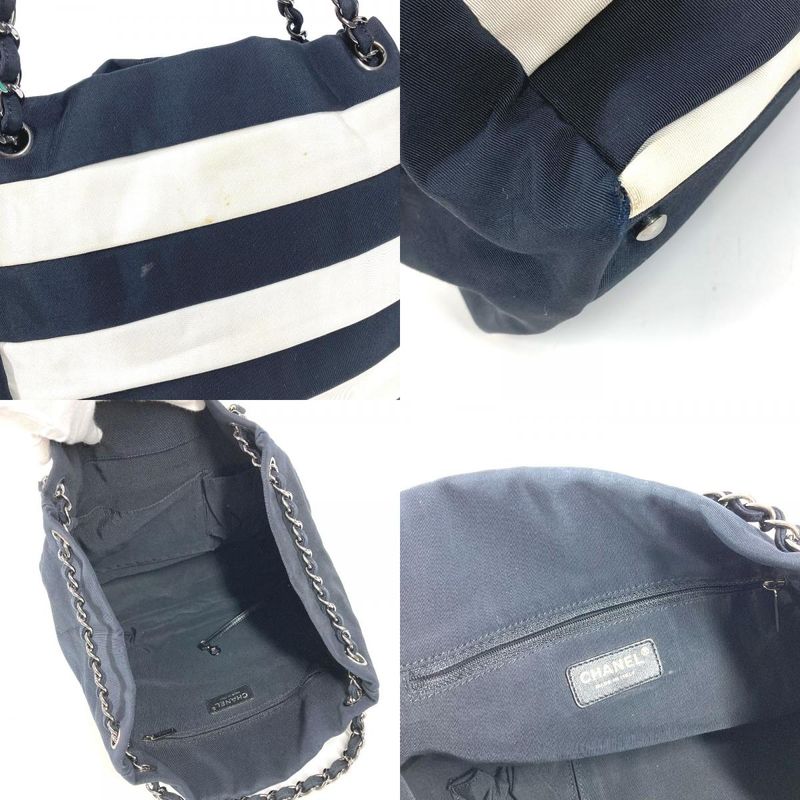 Chanel Shoulder Bag Border Nylon Canvas Black