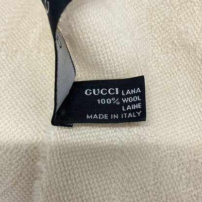 Gucci Scarf Ivory Fringe GG Pattern Wool