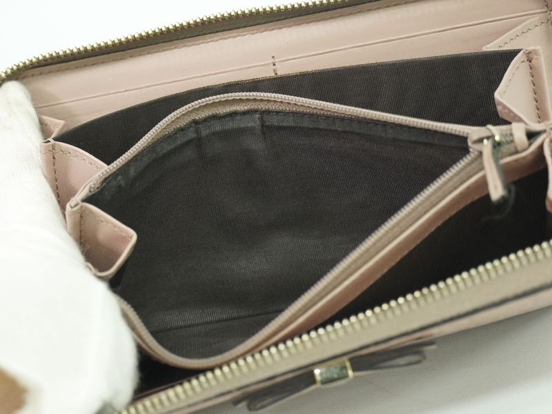 Authentic Gucci Ribbon Round Zipper Long Wallet Long Wallet Guccissima Leather
