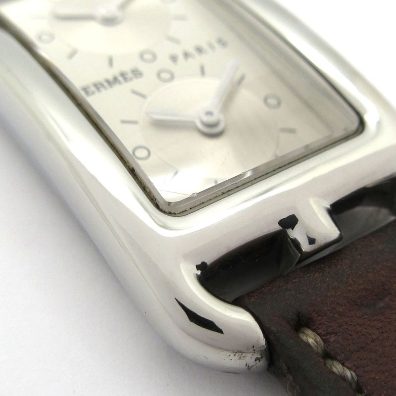 Hermes Watch Cape Cod Duzon Double Tour SS Leather Belt Silver