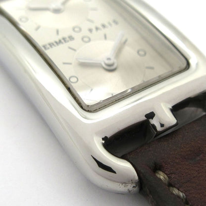 Hermes Watch Cape Cod Duzon Double Tour SS Leather Belt Silver