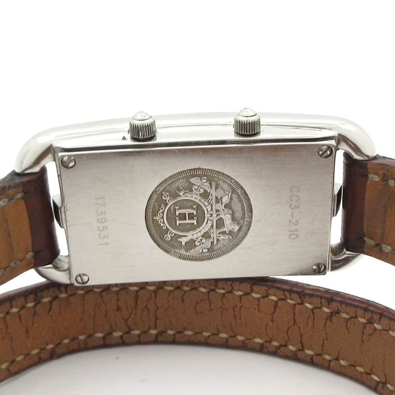 Hermes Watch Cape Cod Duzon Double Tour SS Leather Belt Silver
