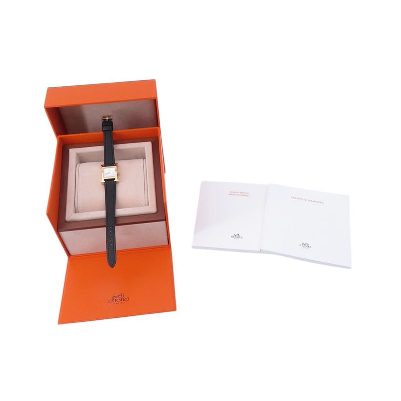 Hermes Watch Mini Epsom Black Silver Opaline Dial