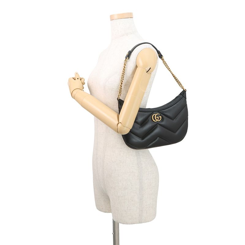 Gucci Chain Shoulder Bag GG Marmont Small Quilted Leather Black