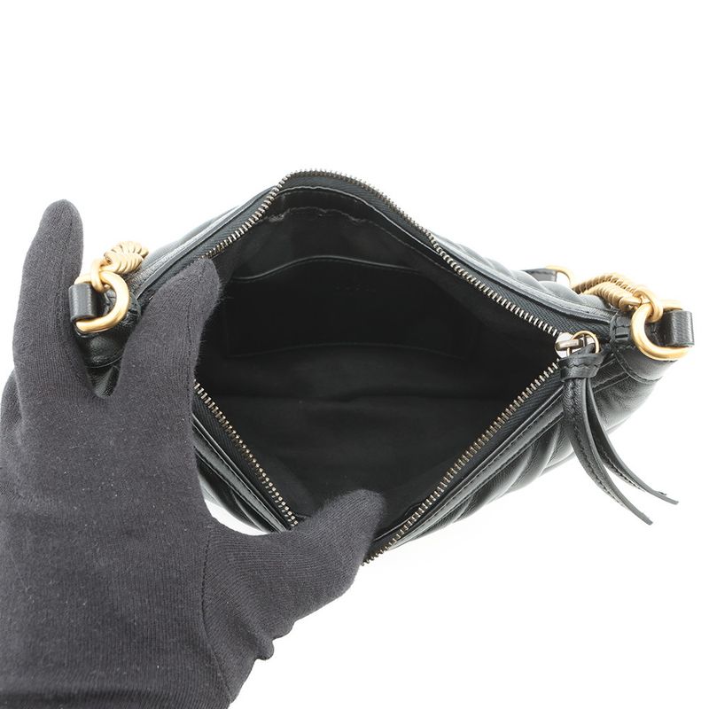 Gucci Chain Shoulder Bag GG Marmont Small Quilted Leather Black