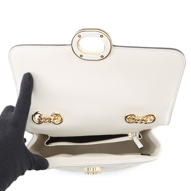 Gucci Shoulder Bag Deco Chain Bag Leather 2-Way White