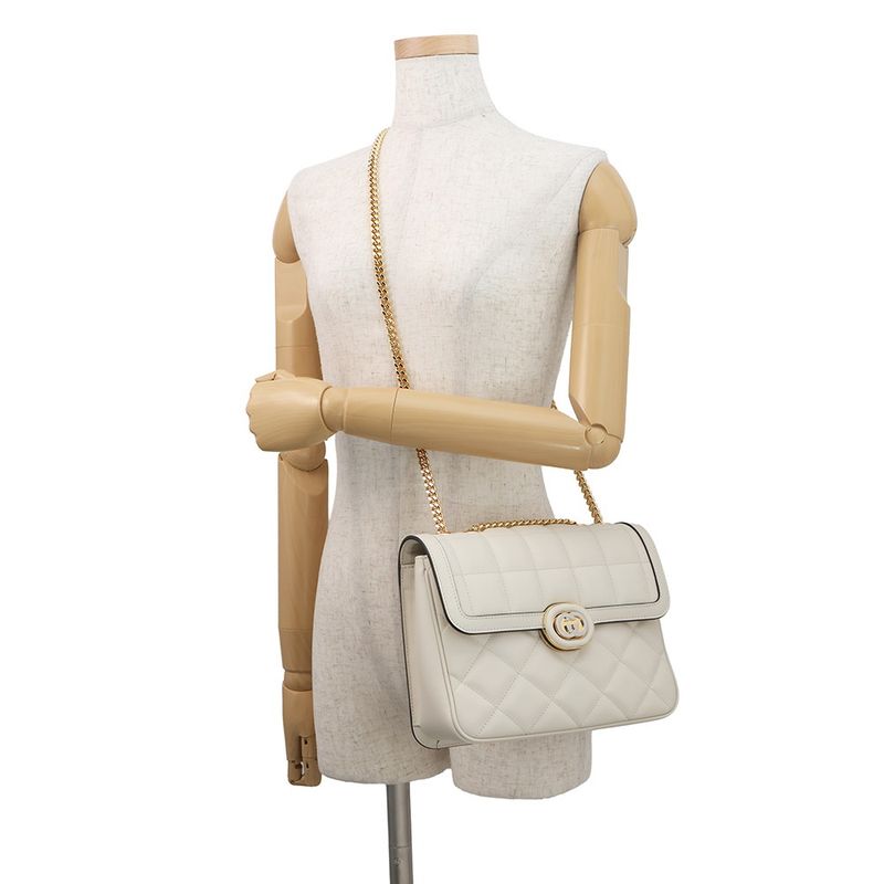 Gucci Shoulder Bag Deco Chain Bag Leather 2-Way White