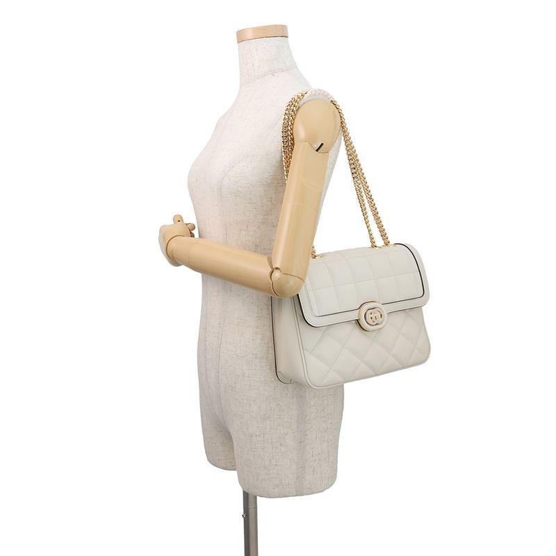 Gucci Shoulder Bag Deco Chain Bag Leather 2-Way White