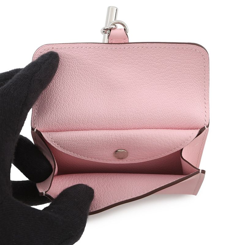 Hermes Coin Case Glenan Compact Wallet Rose Sakura Silver Swift