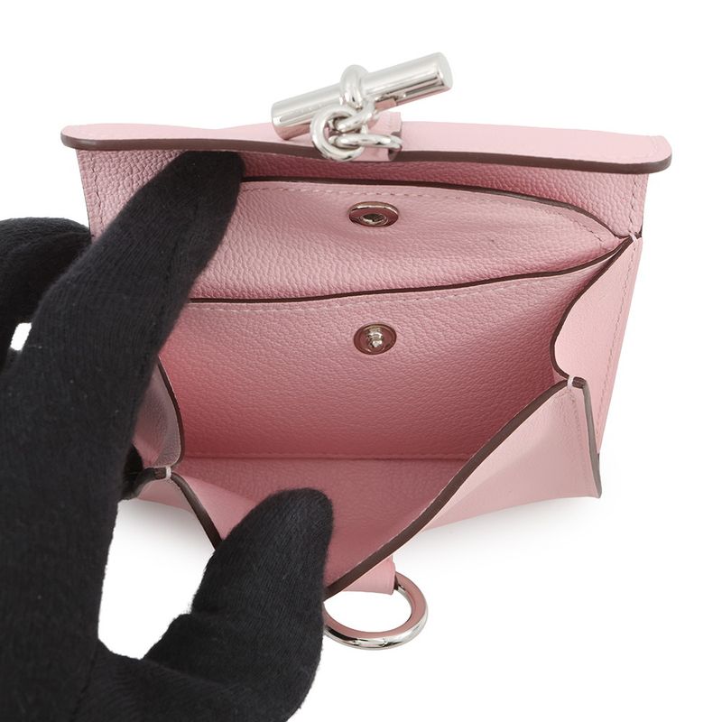 Hermes Coin Case Glenan Compact Wallet Rose Sakura Silver Swift