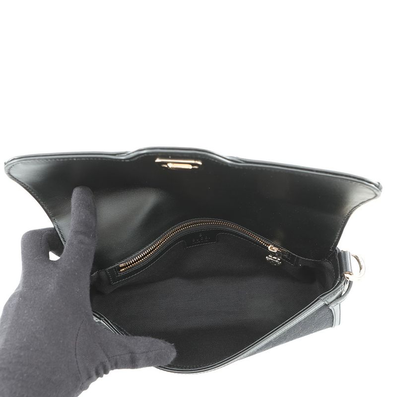 Gucci Shoulder Bag le Che GG Canvas Leather Black