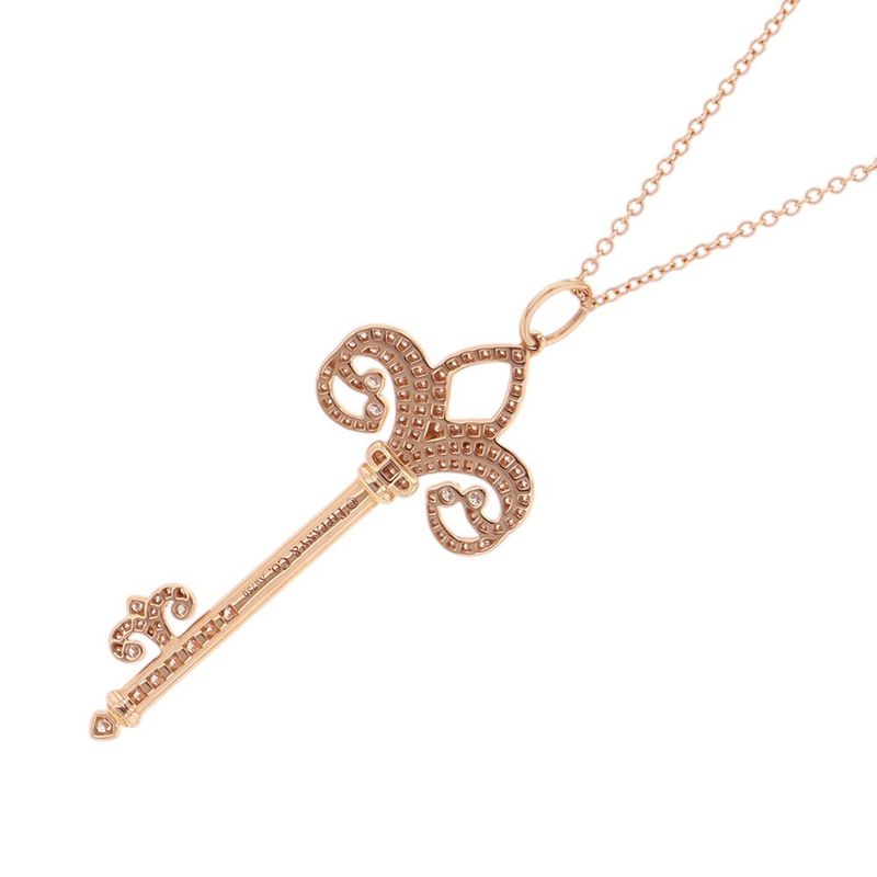 Tiffany & Co Necklace Fleur de Lis Key Pendant Diamond 18k Pink Gold