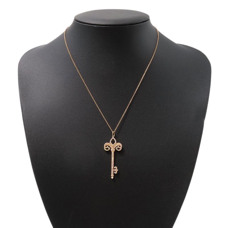 Tiffany & Co Necklace Fleur de Lis Key Pendant Diamond 18k Pink Gold
