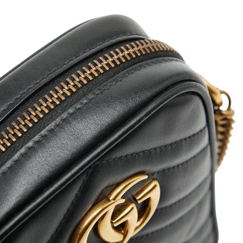 Gucci GG Marmont Chain Mini Shoulder Bag Black Leather