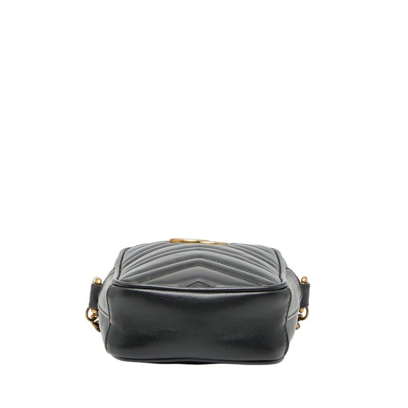 Gucci GG Marmont Chain Mini Shoulder Bag Black Leather