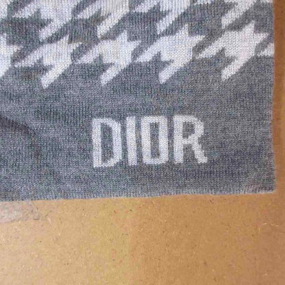 Dior Cardigan Wool Crew Neck Logo Houndstooth 12 Gray