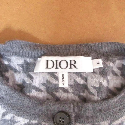 Dior Cardigan Wool Crew Neck Logo Houndstooth 12 Gray