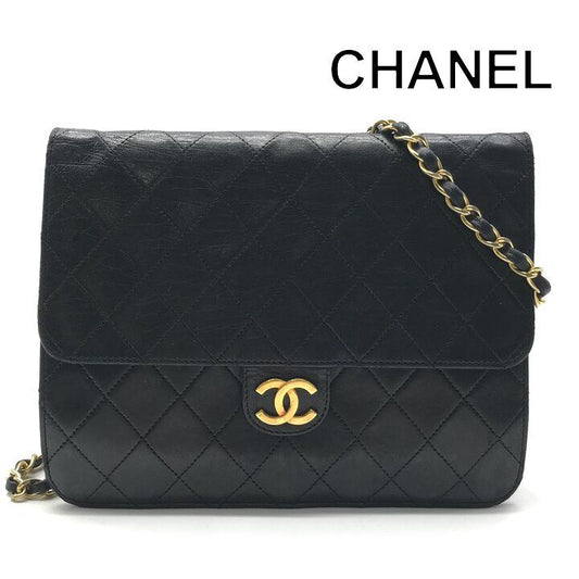 Chanel CC Logo Quilted Leather Push Lock Chain Shoulder Bag Black