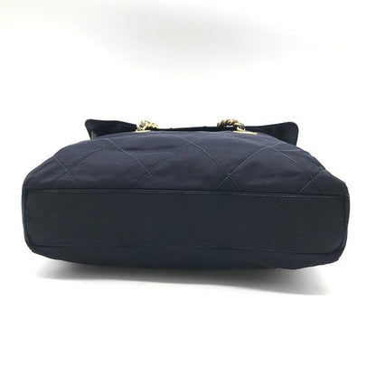 Prada Nylon Tessuto Triangle Logo Quilted Chain Tote Navy