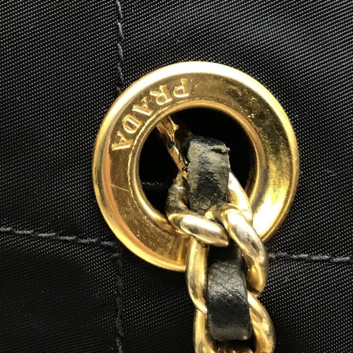Prada Nylon Tessuto Triangle Logo Quilted Chain Tote Navy