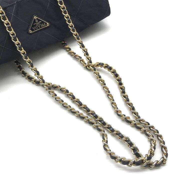 Prada Nylon Tessuto Triangle Logo Quilted Chain Tote Navy