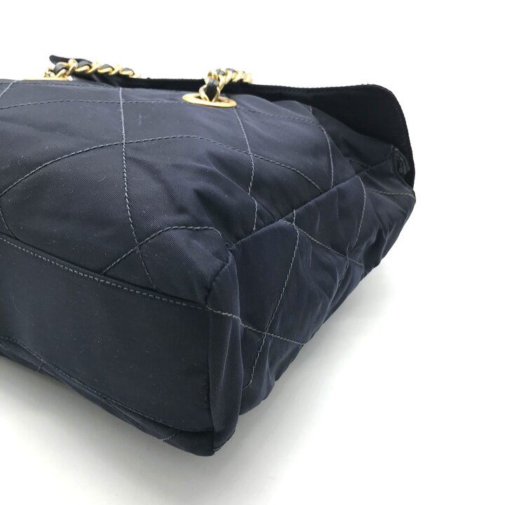 Prada Nylon Tessuto Triangle Logo Quilted Chain Tote Navy