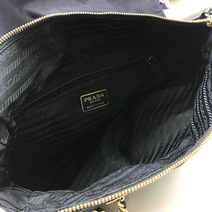 Prada Nylon Tessuto Triangle Logo Quilted Chain Tote Navy