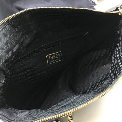 Prada Nylon Tessuto Triangle Logo Quilted Chain Tote Navy