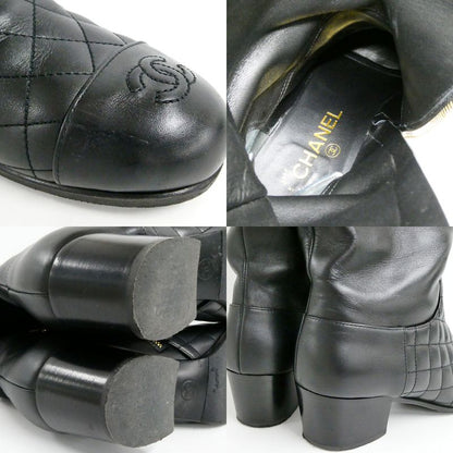 Chanel Chain Long Boots 38.5 Black Gold Quilted Shoes
