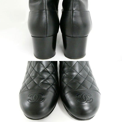 Chanel Chain Long Boots 38.5 Black Gold Quilted Shoes