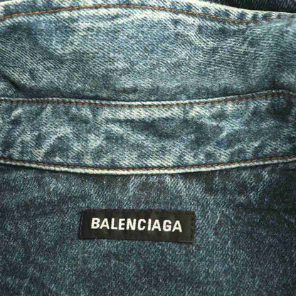 Balenciaga Transfer Print Long Sleeve Denim Shirt S Indigo CX