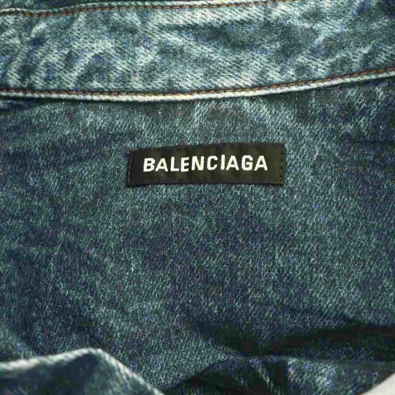 Balenciaga Transfer Print Long Sleeve Denim Shirt S Indigo CX