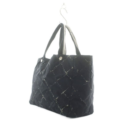 Chanel Travel Line Tote Nylon Black Plaid Pattern RI