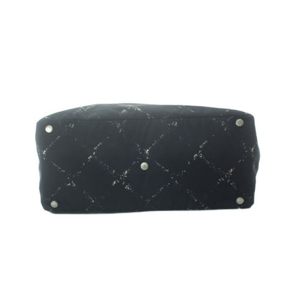 Chanel Travel Line Tote Nylon Black Plaid Pattern RI