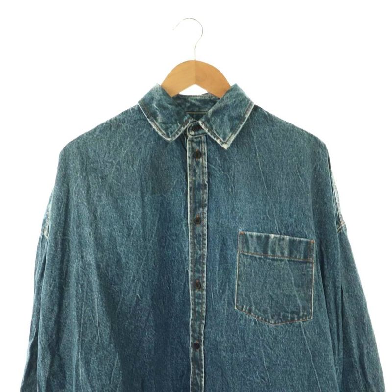 Balenciaga Transfer Print Long Sleeve Denim Shirt XS Indigo CX